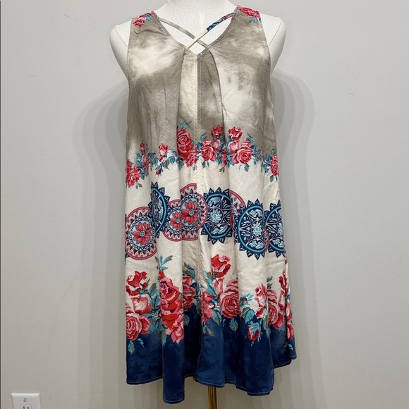 Umgee Size M Sleeveless Dress with Blue and Pink Floral Pattern - Picture 3 of 10